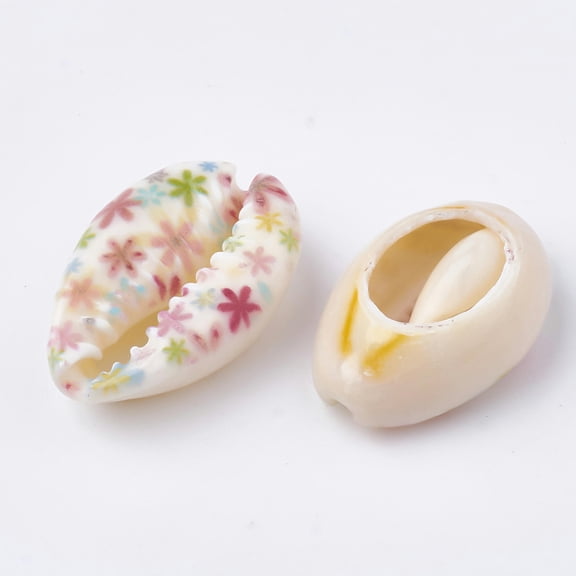 U8MO 20pcs Colorful Printed Cowrie Shell Beads Spacer No Hole Mini Charms 20~25mm-Colorful 2 -20pcs