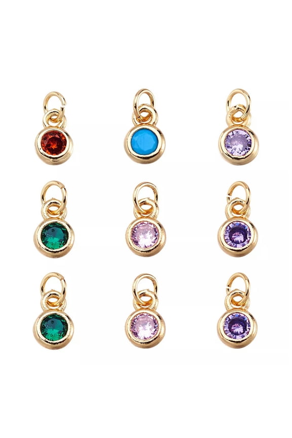 20pcs Flat Round Brass Micro Pave Cubic Zirconia Charms Mini Pendants 6.5x4.5mm