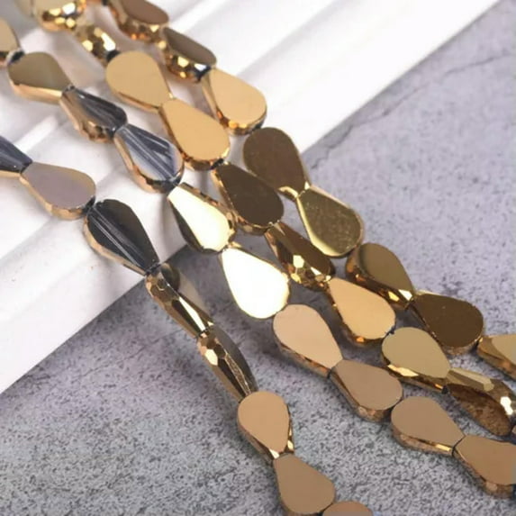 U8MO 20pcs Flat Teardrop 12x8mm Faceted Crystal Glass Loose Beads For Jewelry Making-Plated Gold