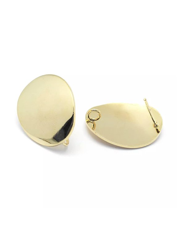 20pcs Gold Plated Brass Oval Earring Posts Smooth Back Loop Nickel Free 22x18mm