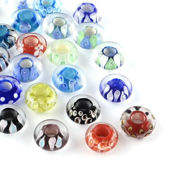 U8MO 20pcs Handmade Lampwork Glass European Beads Flower Inner Large Hole Charms 14mm