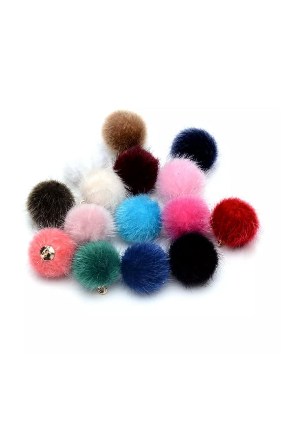 20pcs Handmade PomPom Ball Charms Faux Mink Fur Dangle Pendants Colorful 16~17mm