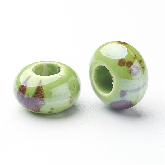 U8MO 20pcs Handmade Porcelain Ceramic Beads Pearlized Rondelle Large Hole Charms 15mm-Light Green