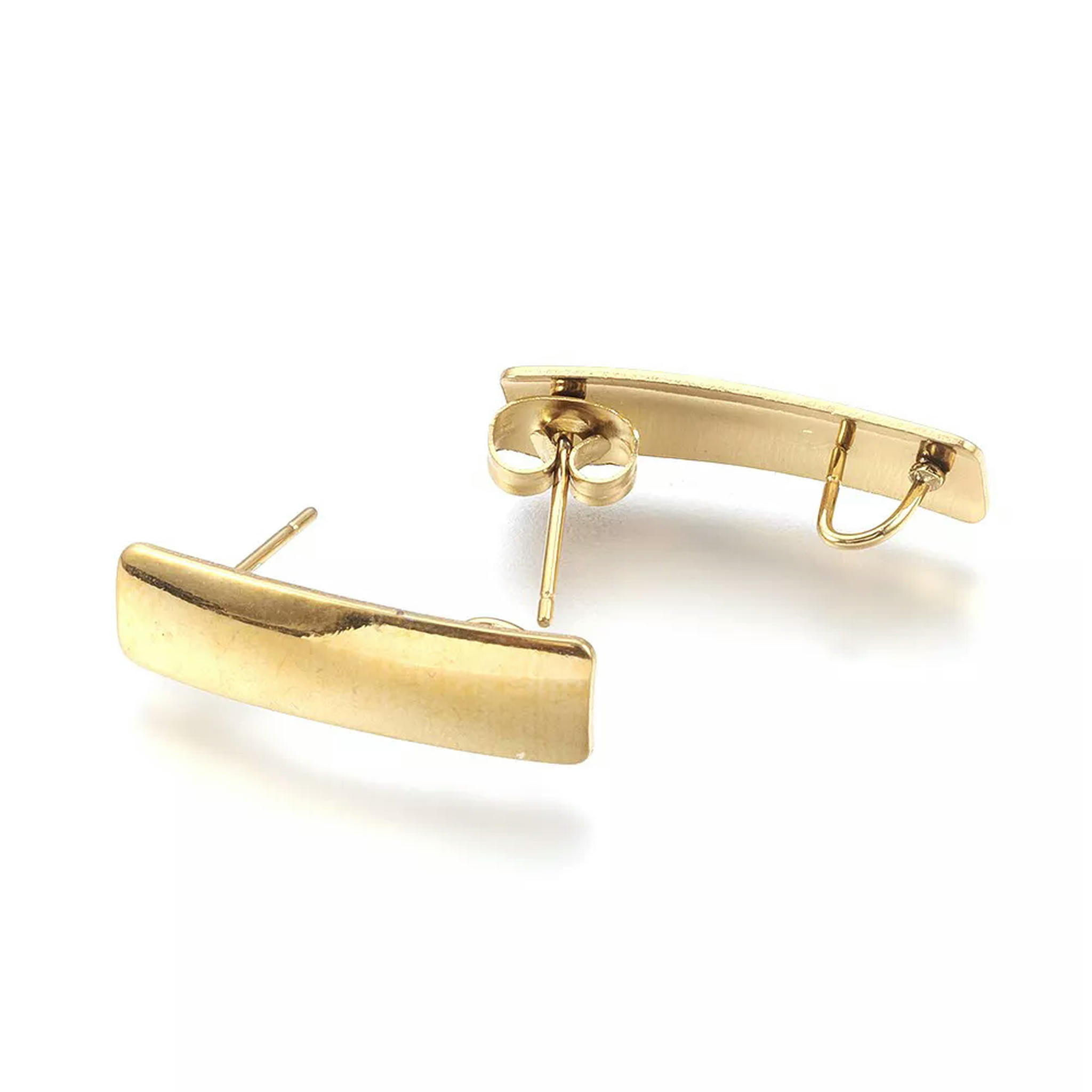U8MO 20pcs Lt. Gold 304 Stainless Steel Earring Posts Smooth Rectangle Back Loop 21mm