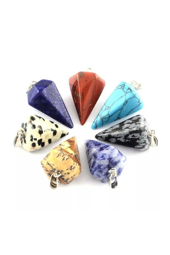 20pcs Mixed Stone Cone Spike Pendulum Pendants Mini Dangle Charms Craft 25~27mm