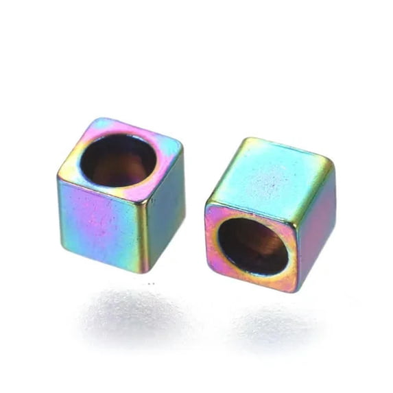 U8MO 20pcs Multi-color 304 Stainless Steel Cube Beads Mini Loose Spacer Beads 2.5~6mm-5mm