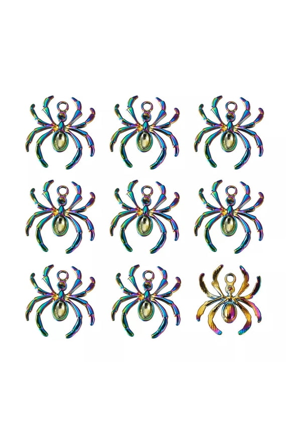 20pcs Rainbow Alloy Spider Pendants Multi-color Metal Hang Dangle Charms 31x28mm
