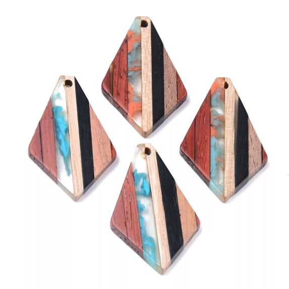 U8MO 20pcs Rhombus Resin Walnut Wood Pendants Colorful Dangle Charms Ornament 33x20mm