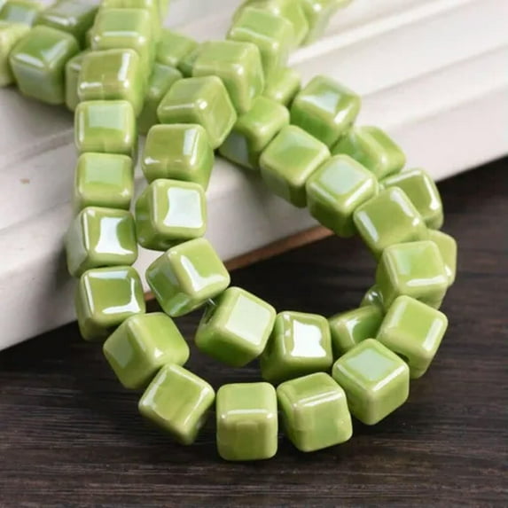 U8MO 20pcs Shiny Glazed 6mm 8mm 10mm Cube Ceramic Porcelain Loose Beads DIY Jewelry-Light Green-8x8mm