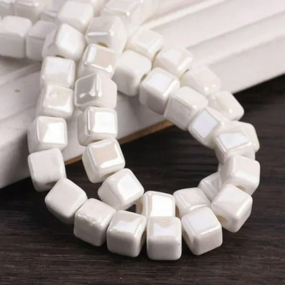 U8MO 20pcs Shiny Glazed 6mm 8mm 10mm Cube Ceramic Porcelain Loose Beads DIY Jewelry-White-10x10mm