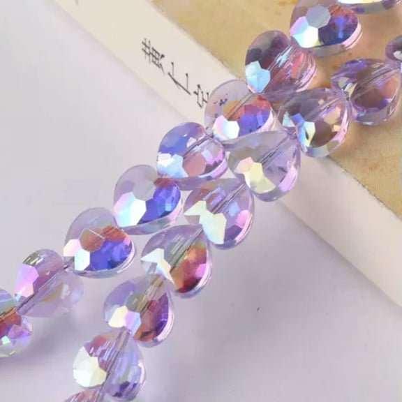 U8MO 20pcs Shiny Heart Faceted Crystal Glass 8mm 10mm Loose Beads for Jewelry Making-8mm-Violet AB