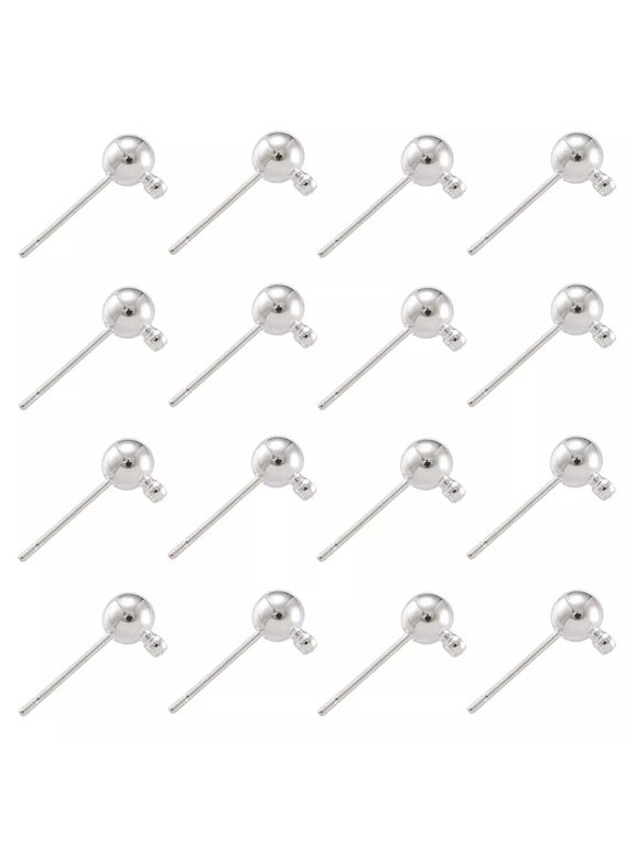 20pcs Silver Earring Studs Ear Nail Brass Ball Post Earring Findings Loop 15x5mm