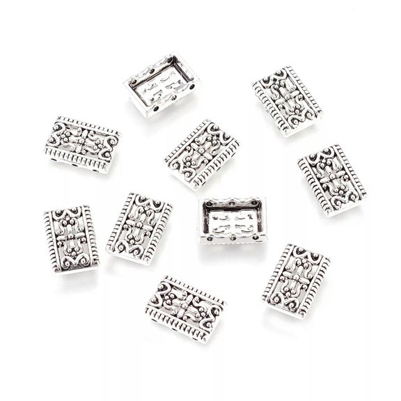 U8MO 20pcs Tibetan Alloy Multi-Strand Connectors Filigree Rectangle 3-Hole Beads 17mm