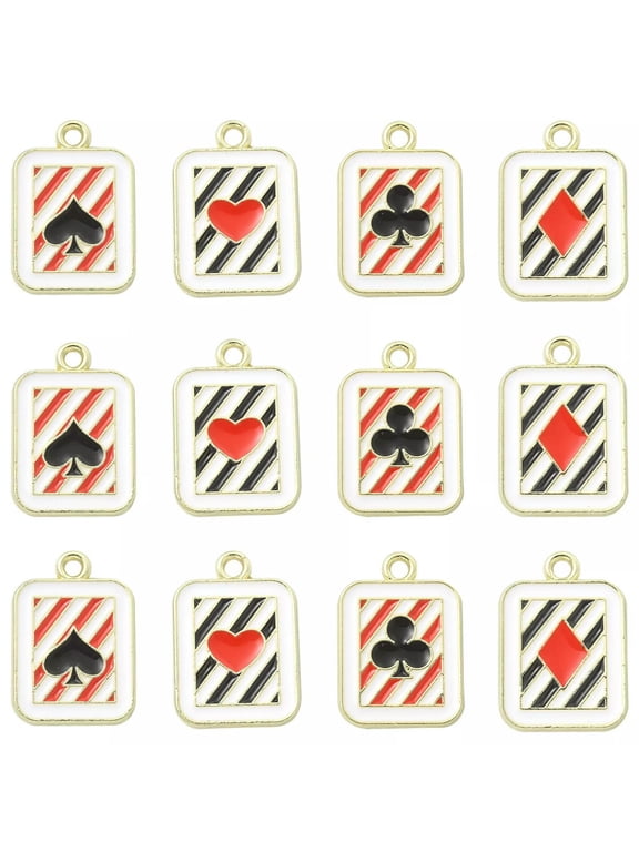 20x Enamel Rectangle Heart Poker Twill Strip Charm Pendants for Jewelry Making