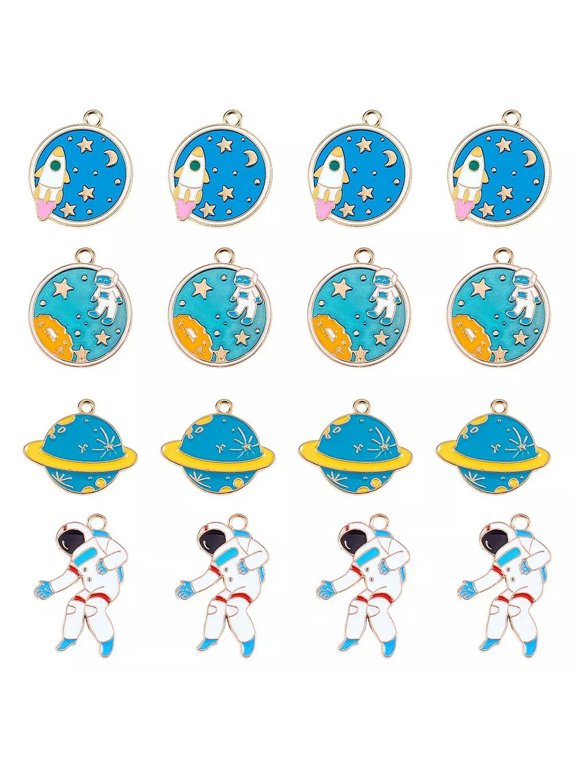 20x Enamel Universe Astronaut Spaceman Rocket Charms Pendants for Jewelry Making