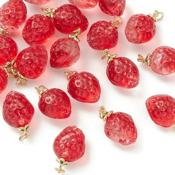 U8MO 20x Red Strawberry Lampwork Charms Pendants for Necklace Earring Jewelry Making