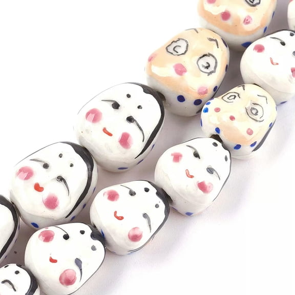 U8MO 20x Unique Handmade Porcelain Beads Human Face Cute Loose Spacer Craft 17~20.5mm