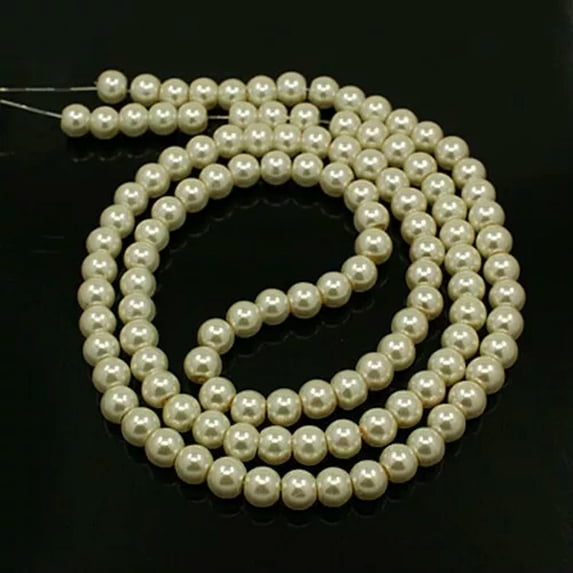 U8MO 216pcs Glass Pearl Round Beads Pearlized Smooth Loose Spacer Beads Crafting 4mm-Creamy White