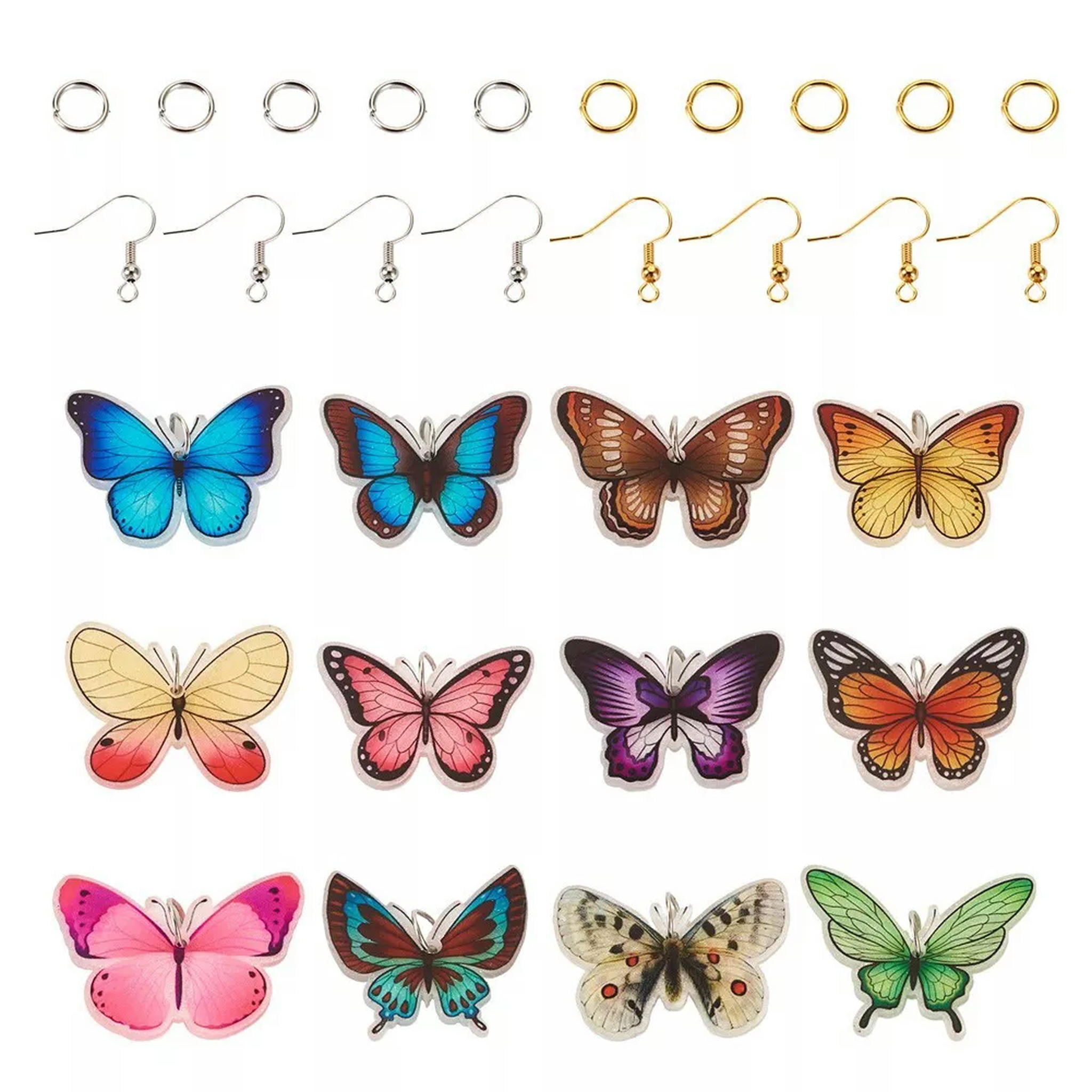 U8MO 24 Pairs Brass Earring Hook Acrylic Pendants DIY Butterfly Earring Making Kits