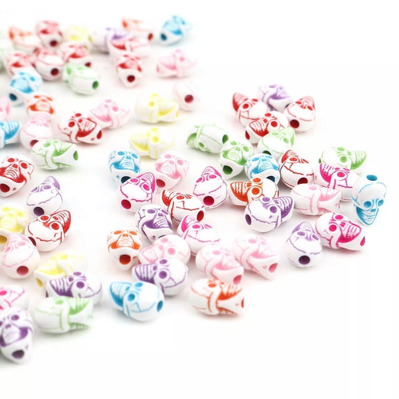 U8MO 240 Skull Beads White Rainbow Acrylic Gothic Halloween Jewelry Supplies Set 13mm