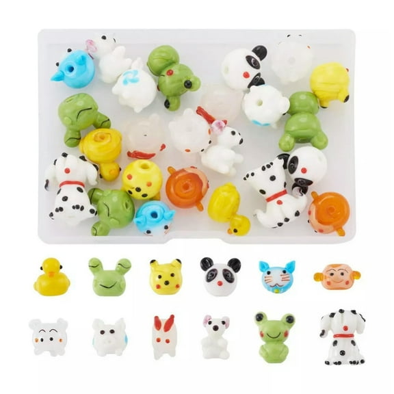 U8MO 24Pcs Monkey Panda Frog Handmade Bumpy Lampwork Beads Strands 13~23x10~19.5mm