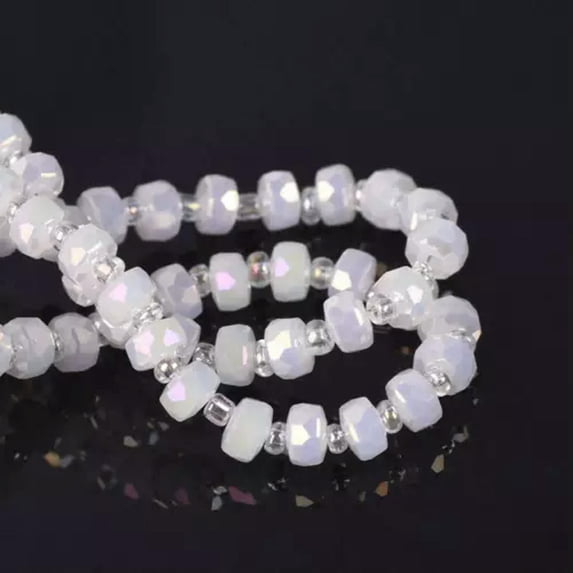 U8MO 24inch Strand Faceted Crystal Glass 6mm Rondelle and 3x2mm Spacer Craft Beads-Jade White AB