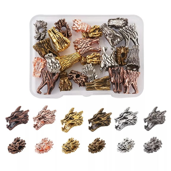 U8MO 24pcs Dragon Head Tibetan Alloy Beads Metal Loose Spacer Beads DIY Craft 9~12mm