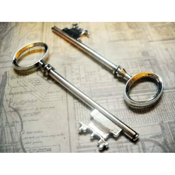 U8MO 25 Bulk Skeleton Keys Antiqued Silver Wholesale Steampunk 80mm Big 3"