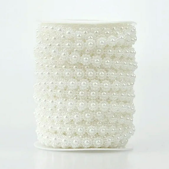 U8MO 25 Meter Ivory Acrylic Flatback Pearl Bead 10mm Sunflower Chain Garland Bouquet-White
