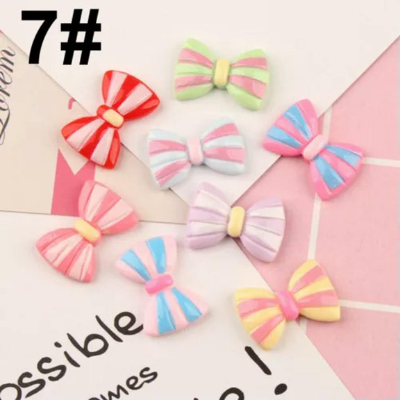 U8MO 25 Mixed Color Flatback Resin Bowknot Bows Knots Cabochons Various Embellishment-7# Stripe Bowknot 22X15mm