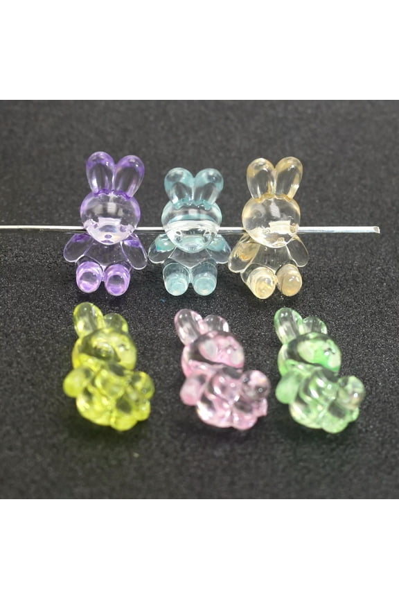 25 Mixed Transparent Color Acrylic Cute Bunny Rabbit Charm Chunky Beads 24mm
