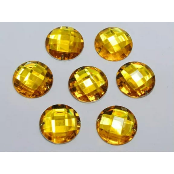 U8MO 250 Acrylic Flatback Round Sewing Rhinestone Gems Button 20mm Sew on beads-Gold