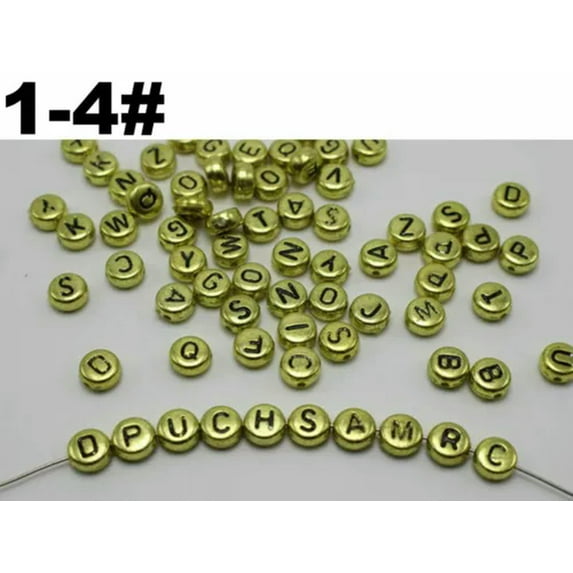 U8MO 250 Assorted Acrylic Alphabet Letter Coin Beads 4X7mm Jewelry Craft Funny Beads-Metallic Gold Color