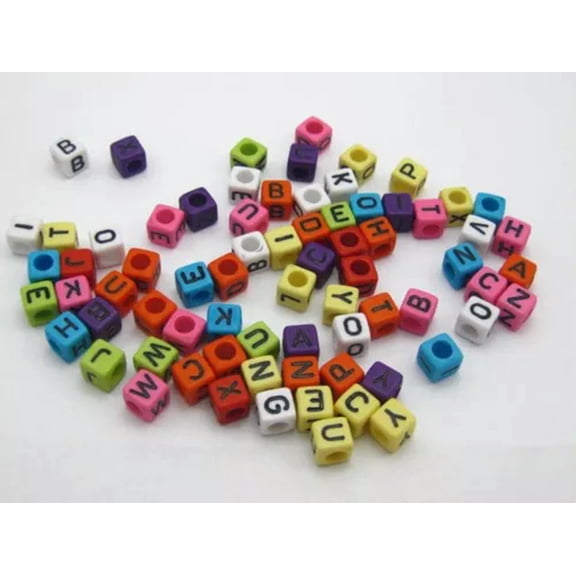 U8MO 250 Assorted Alphabet Letter Acrylic Cube Pony Beads 6X6mm Jewelry Kids Craft-3-1# Mixed Color With Black