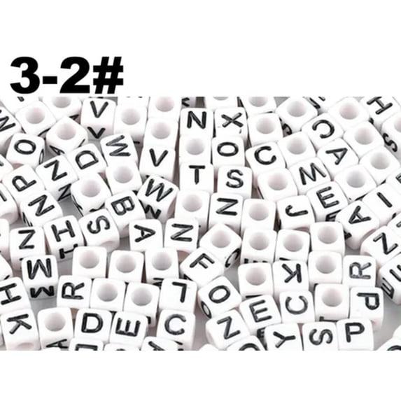 U8MO 250 Assorted Alphabet Letter Acrylic Cube Pony Beads 6X6mm Jewelry Kids Craft-3-2# White with Black