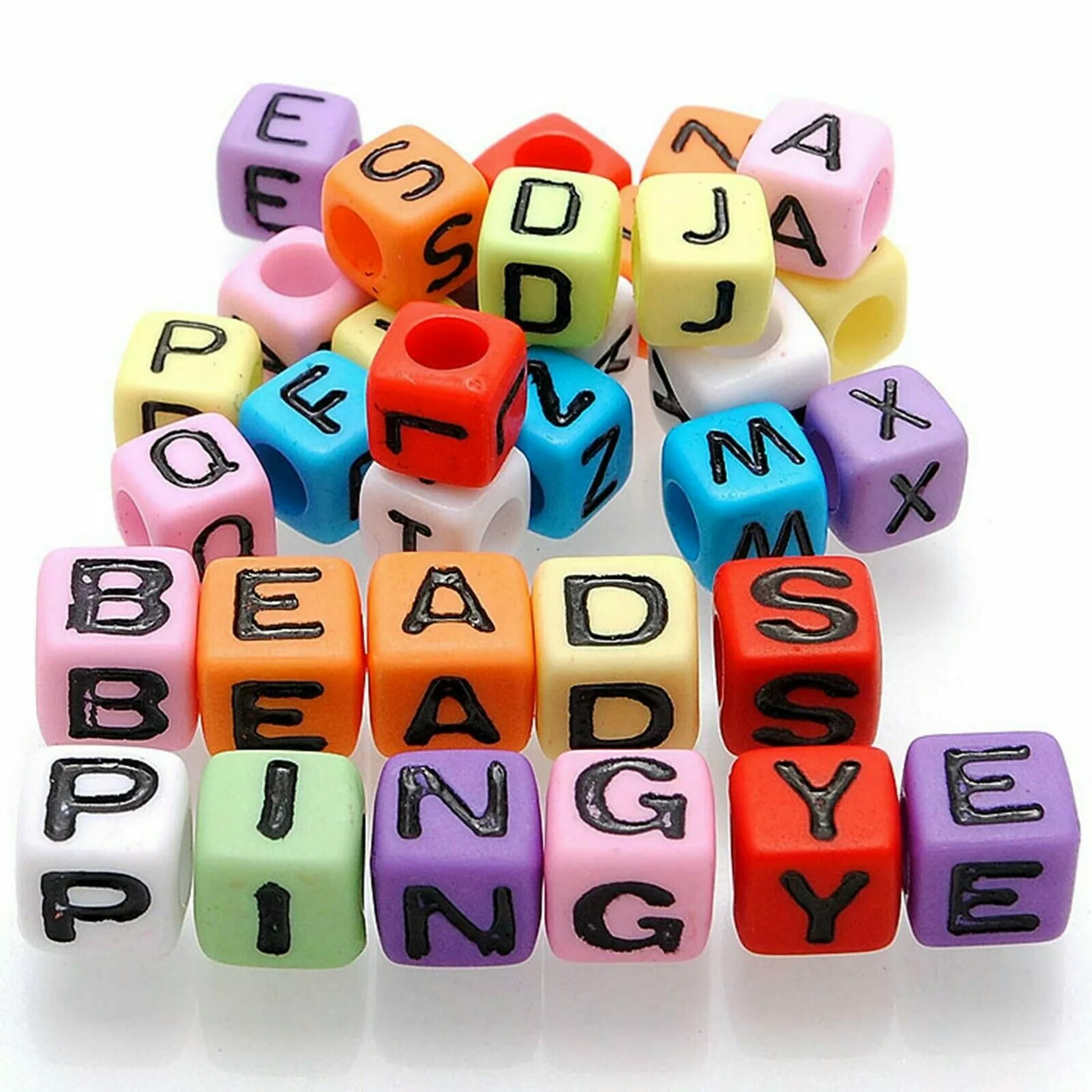 U8MO 250 Assorted Colourful Alphabet Letter Acrylic Cube Pony Bead ...