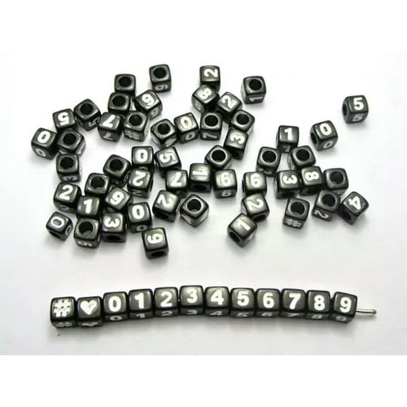 U8MO 250 Assorted Number "0-9" "#" Cube Pony Beads 6X6mm Jewelry Craft Funny Beads-4-5# Black with White