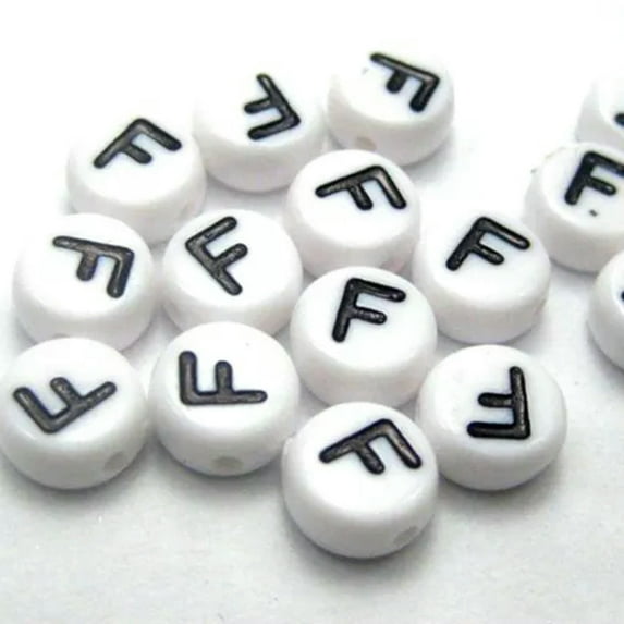 U8MO 250 Black in white Acrylic Alphabet Letter Coin Beads 4X7mm Pick Your Letter-F