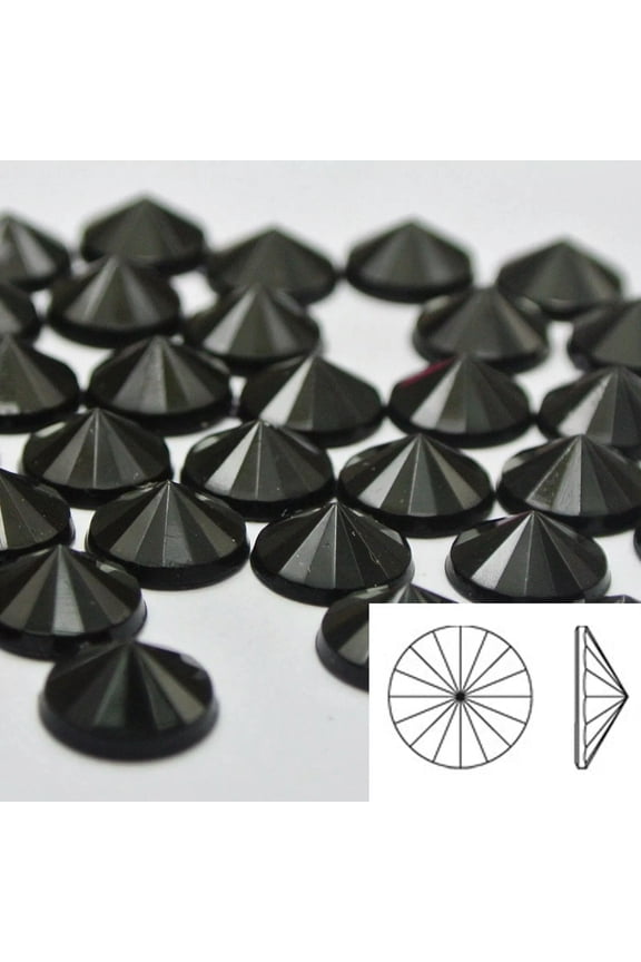250 Jet Black Acrylic Flatback Round Rivoli Rhinestone Gems 8mm Pyramid Cone