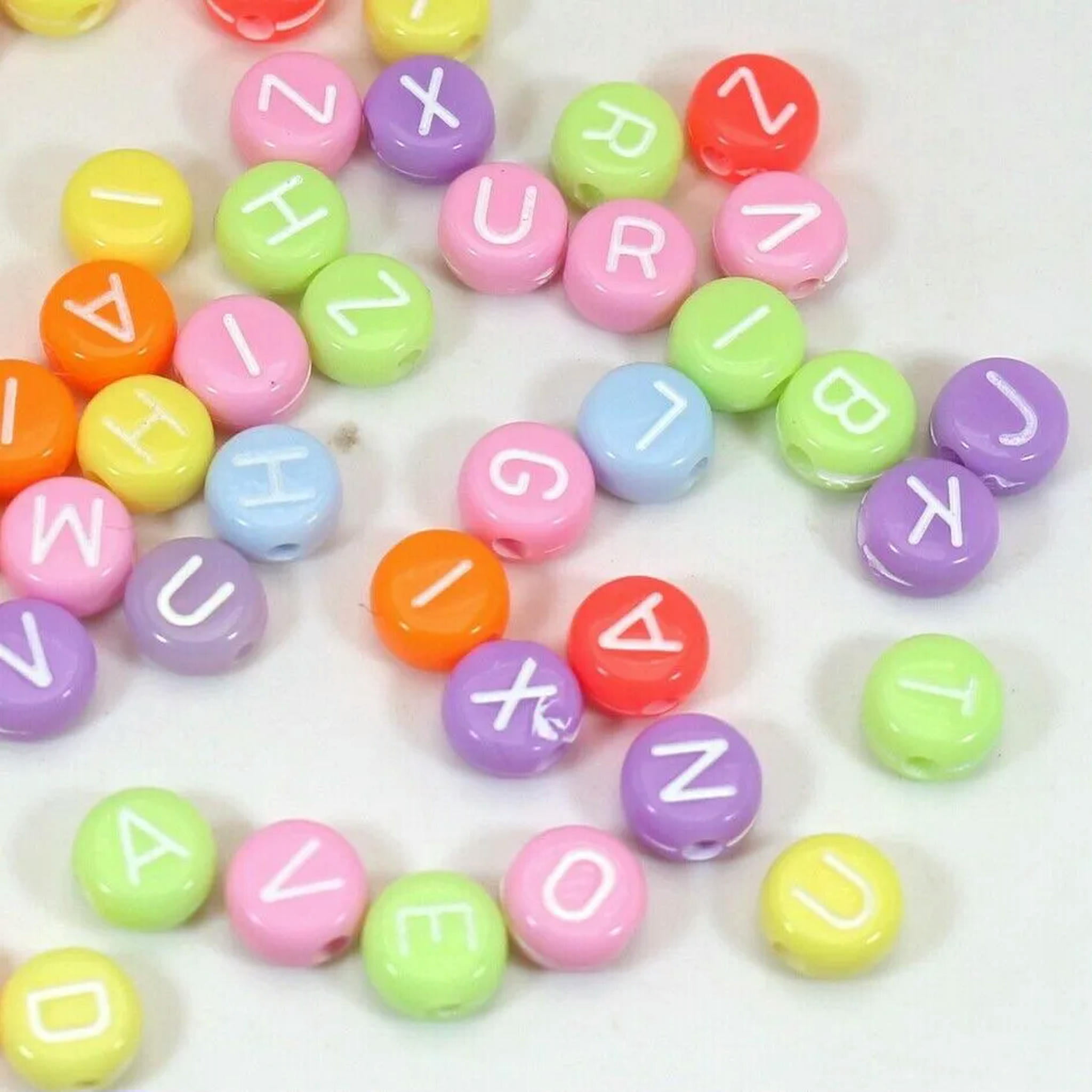 About 360pcs White Acrylic Alphabet Letter Beads - 7mm Flat Round Discs With Gold Letters For DIY Jewelry Making