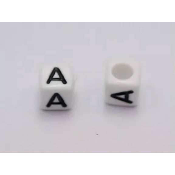 U8MO 250 White with Black Acrylic Alphabet Letter "A-Z" Acrylic Cube Pony Beads 6X6mm-A