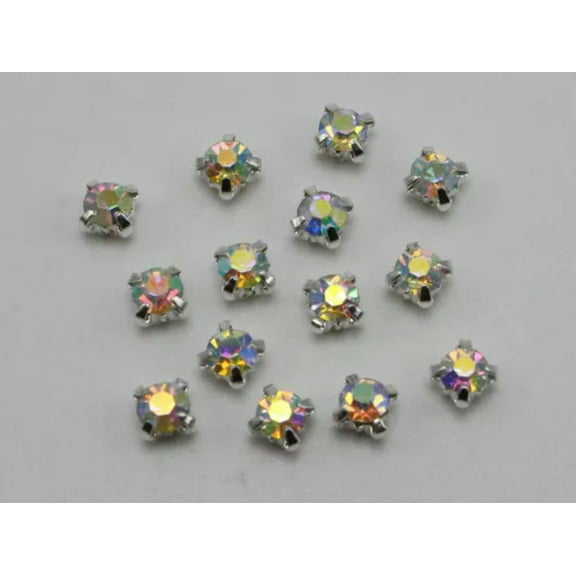 U8MO 250 pcs Crystal Glass Rose Montees Rhinestone 4mm SS16 Sew on Bead Wedding Craft-Silver + Clear AB Crystal