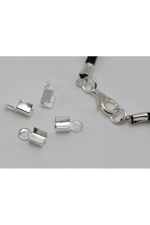 2500 Silver Plated Necklace String Cord Crimp End Caps with Loop 4X8mm