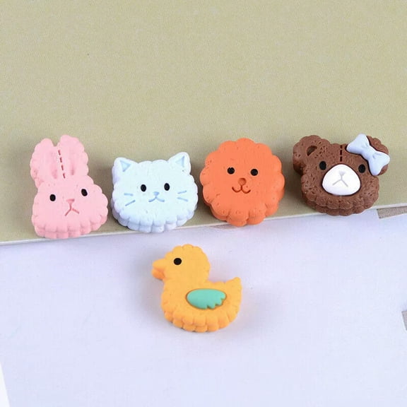 U8MO 25pcs Flatback Resin Cute Assorted Cookies Biscuit Animal Heads Cabochons Craft