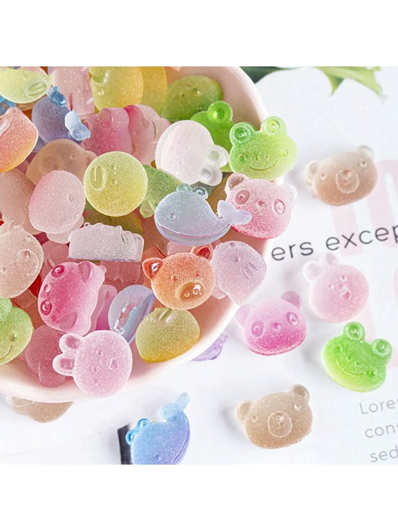 25pcs Flatback Resin Jelly Drops Cabochons Charms Animal Head Candy Sweets Craft