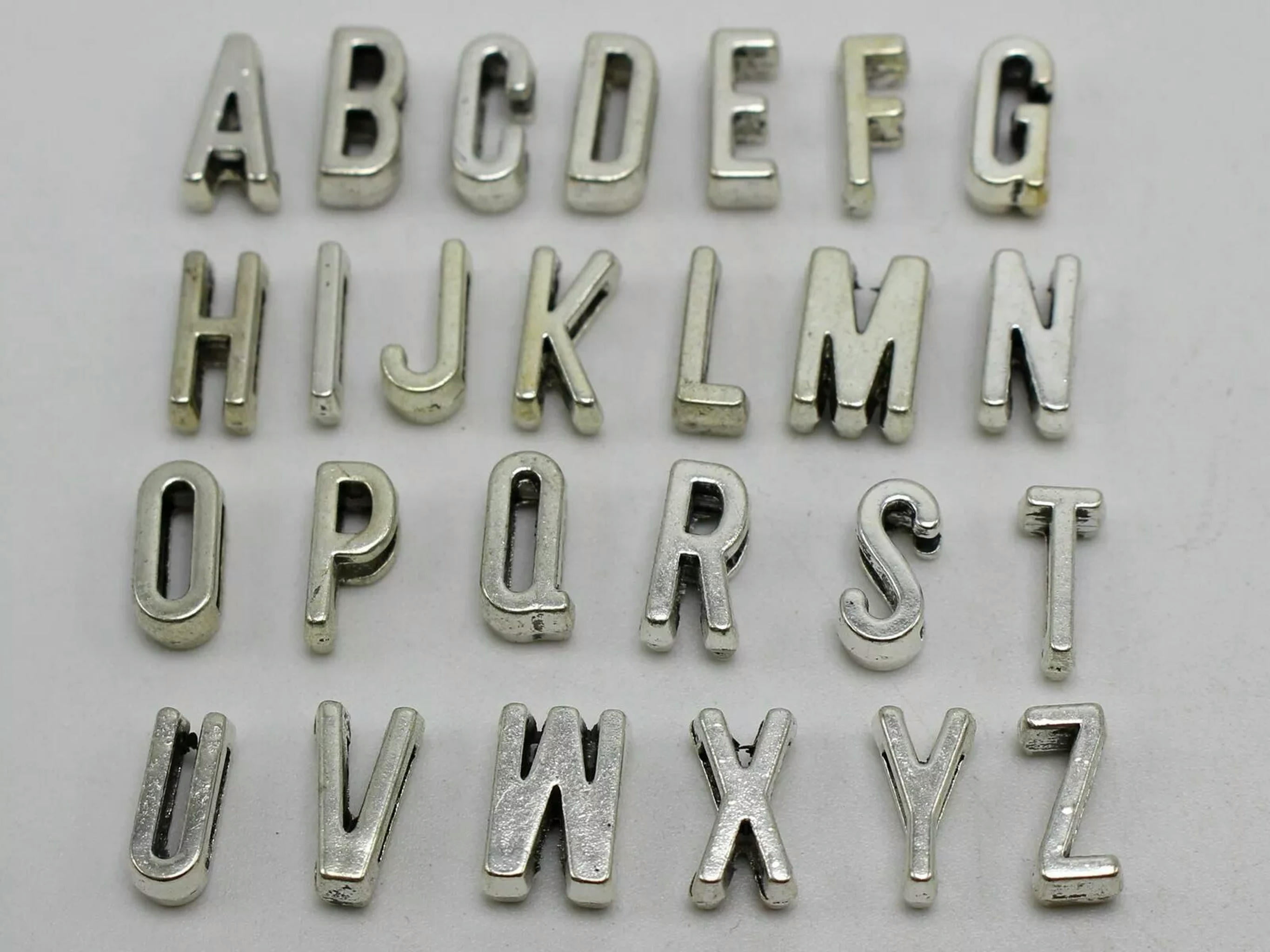 U8MO 260 Silver Tone Alphabet Letter Slide Charm Beads Fit 7mm Slider Wristbands