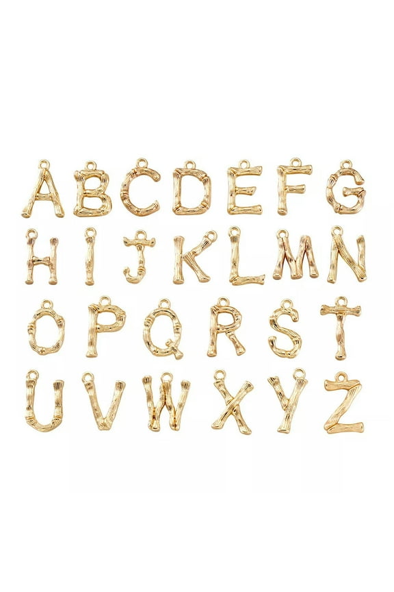 26pc Real 18K Gold Plated Bamboo Initial Letter A~Z Alloy Pendants Charms 4~18mm