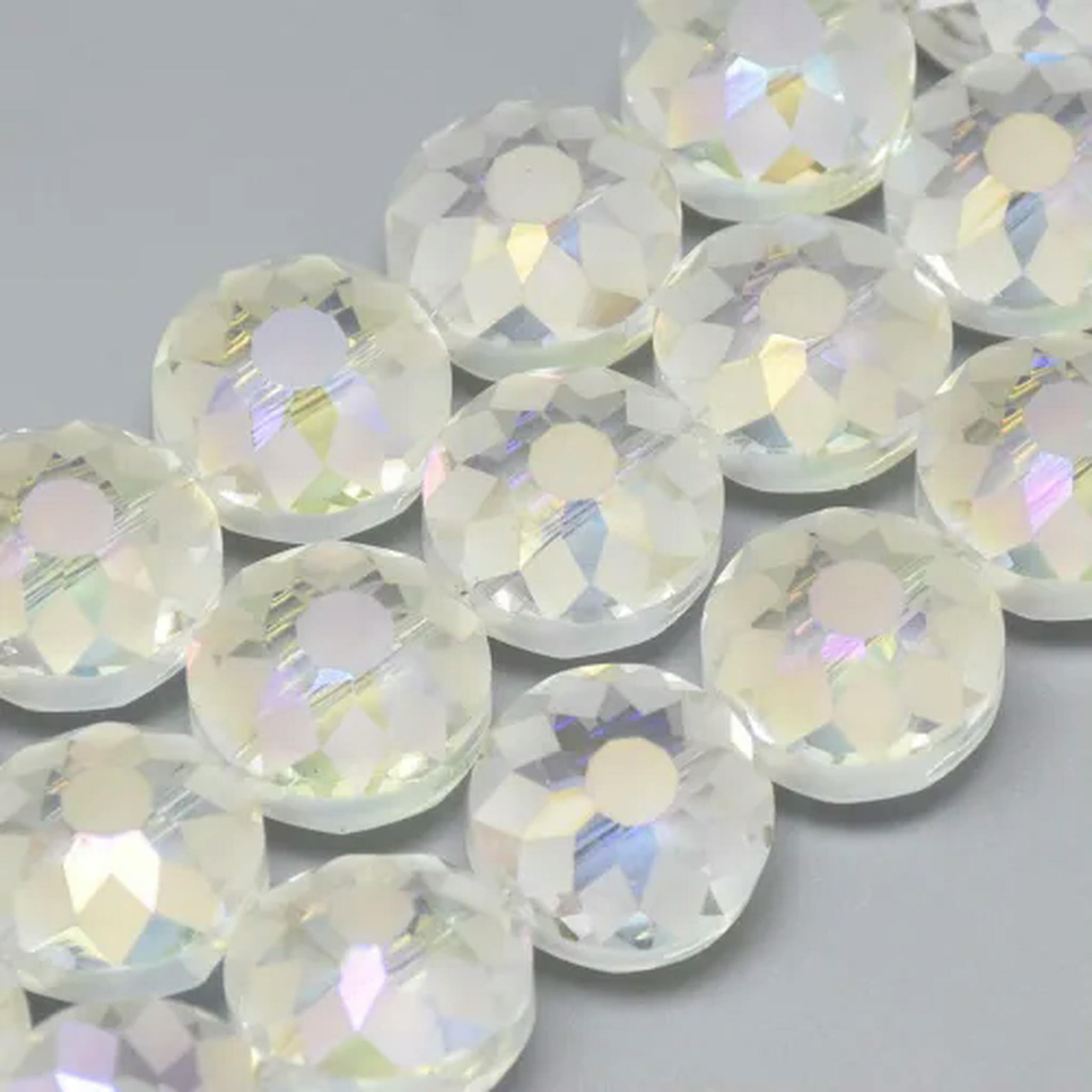 U8MO 2Strands Rainbow Plated Faceted Flat Round Electroplate Glass Beads Frosted 14mm-Clear AB