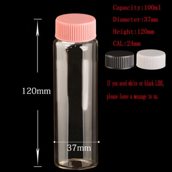 U8MO 2ml ~ 100ml Plastic Lid Glass Vial Jars Containers Essential Oil Bottle-21# 100ml 37*120mm
