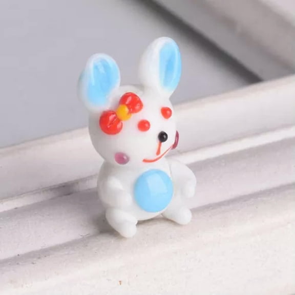 U8MO 2pcs 25mm Cute Bunny Rabbit Handmade Lampwork Glass Loose Beads For DIY Jewelry-Blue